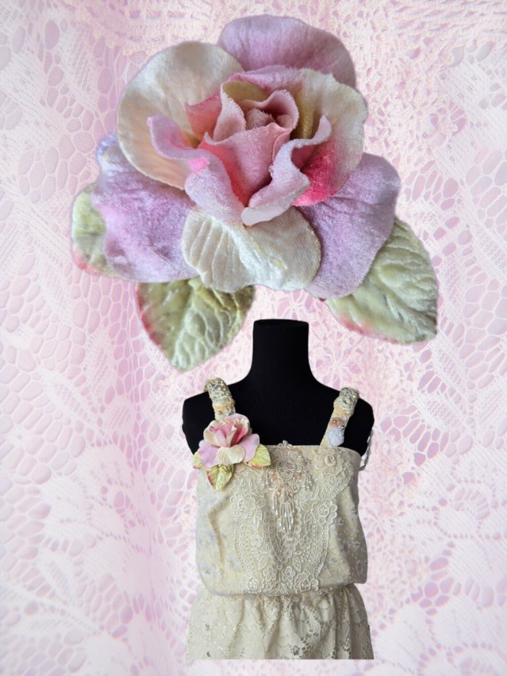 Handmade Blush Pink Velvet Rose Brooch Floral Millinery Pin Cottage Coquette